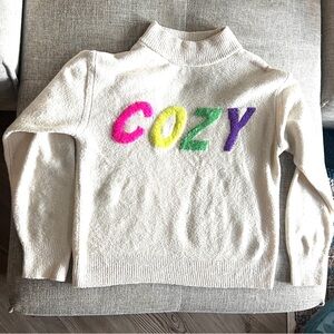 a new day Cream Turtleneck Sweater with Bright 'COZY' Letters